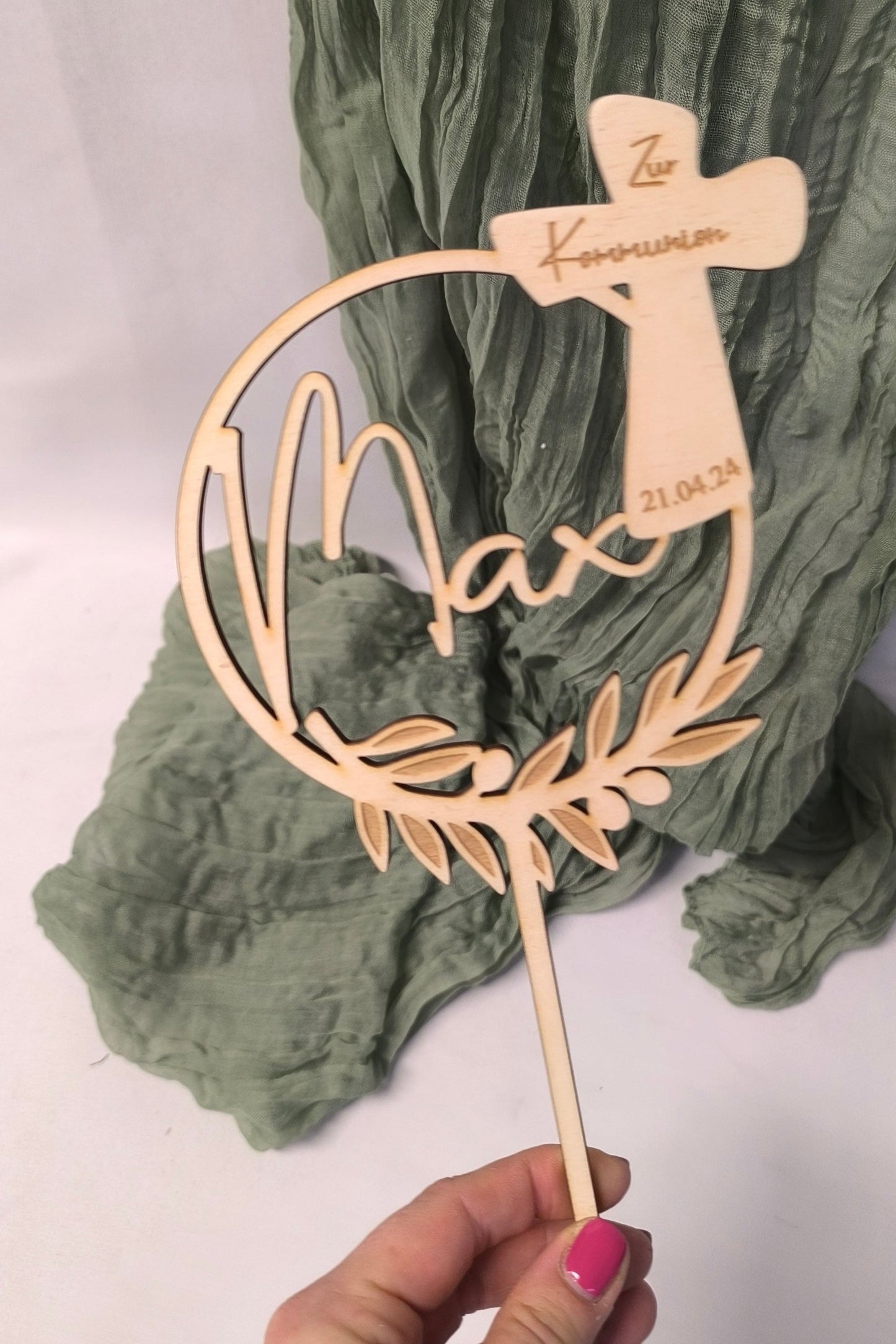 Caketopper Kommunion - Kreuz mit Name