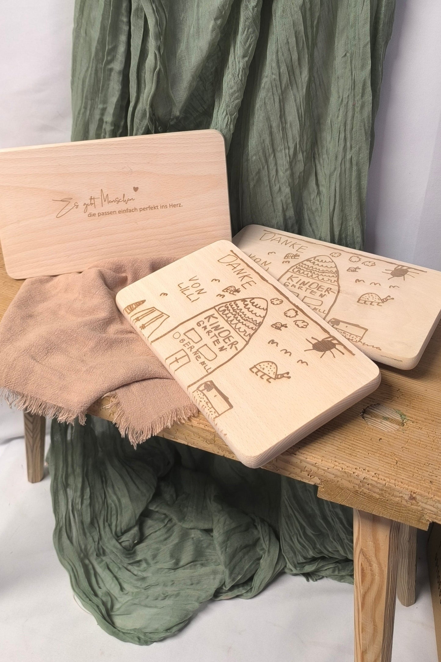 Holzbrett Brotzeitbrett klein - Kinderzeichnung