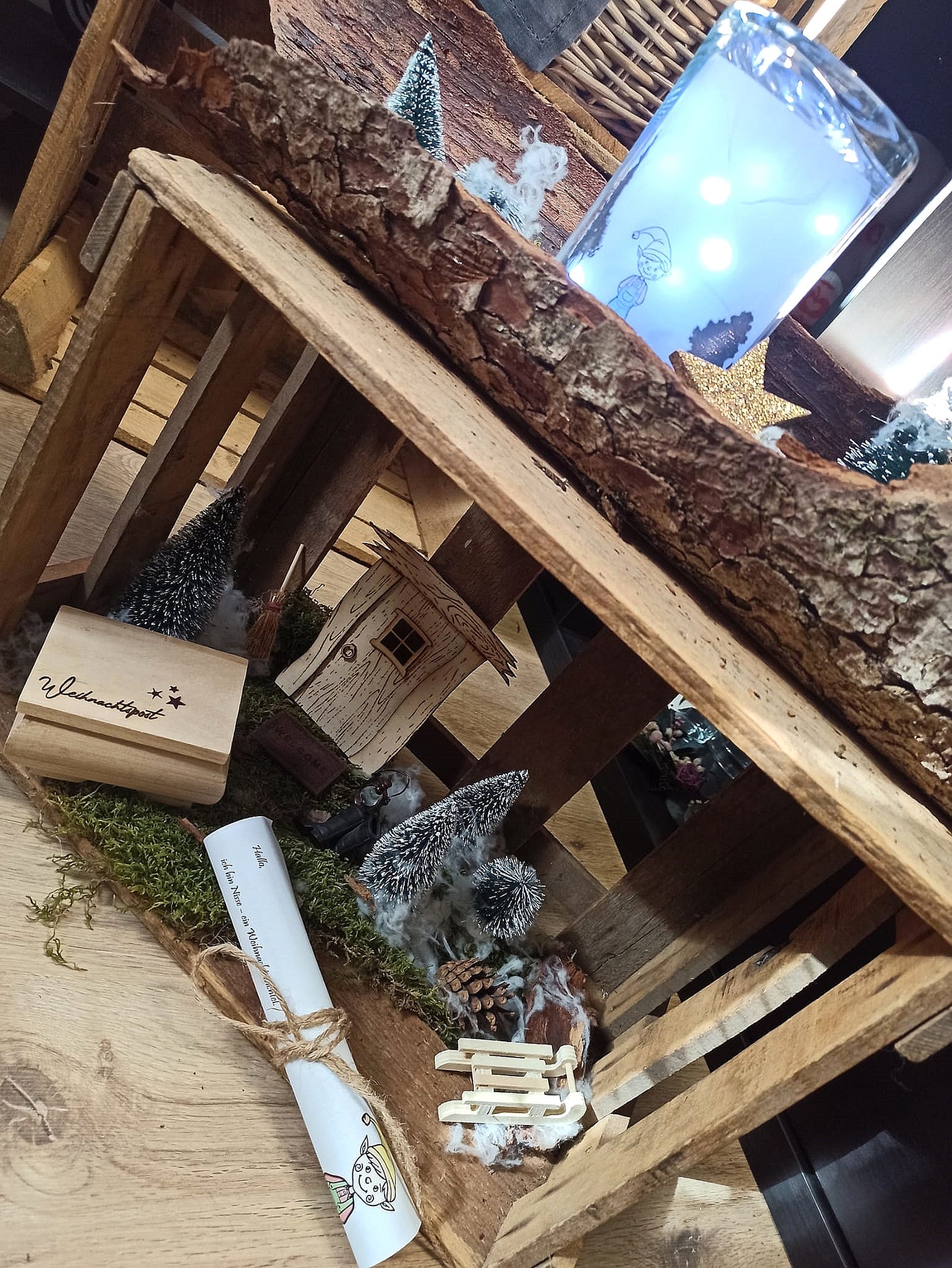 Wichteltür Set mit Holztruhe Weihnachtspost