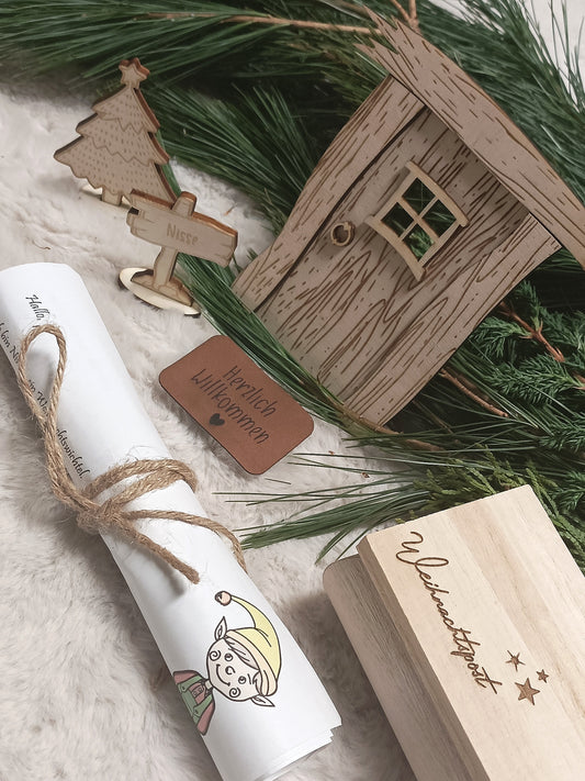 Wichteltür Set mit Holztruhe Weihnachtspost