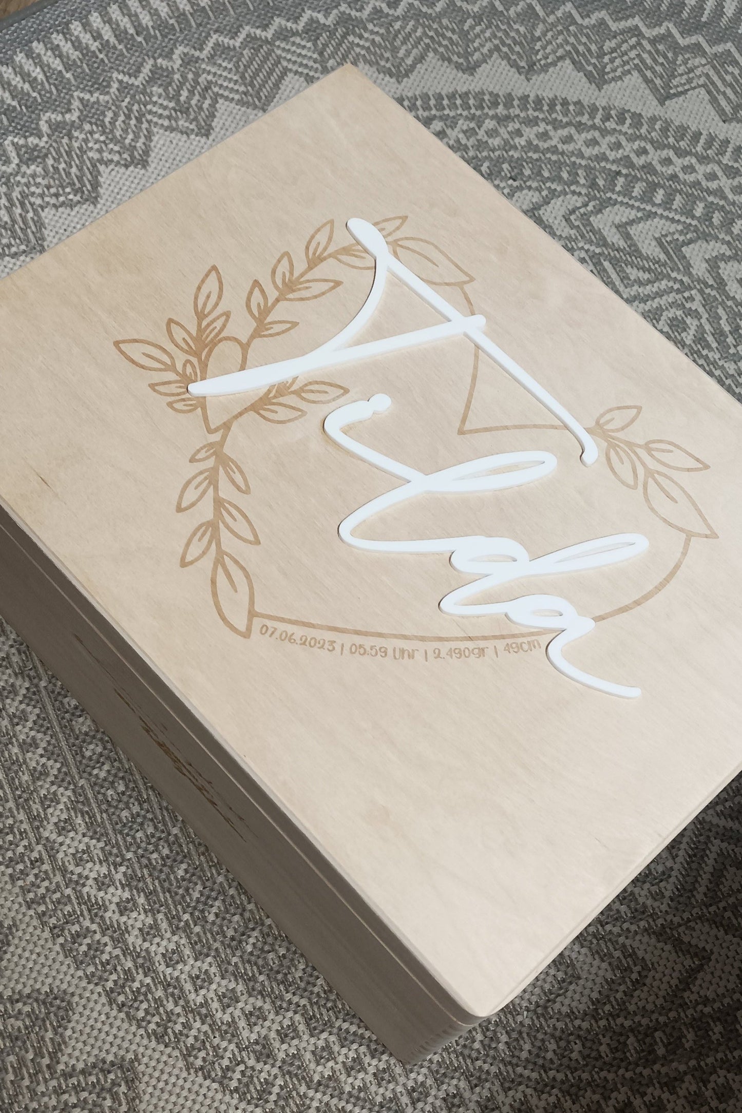 Erinnerungskiste - Herzkranz mit Name 3D & Geburtsdaten