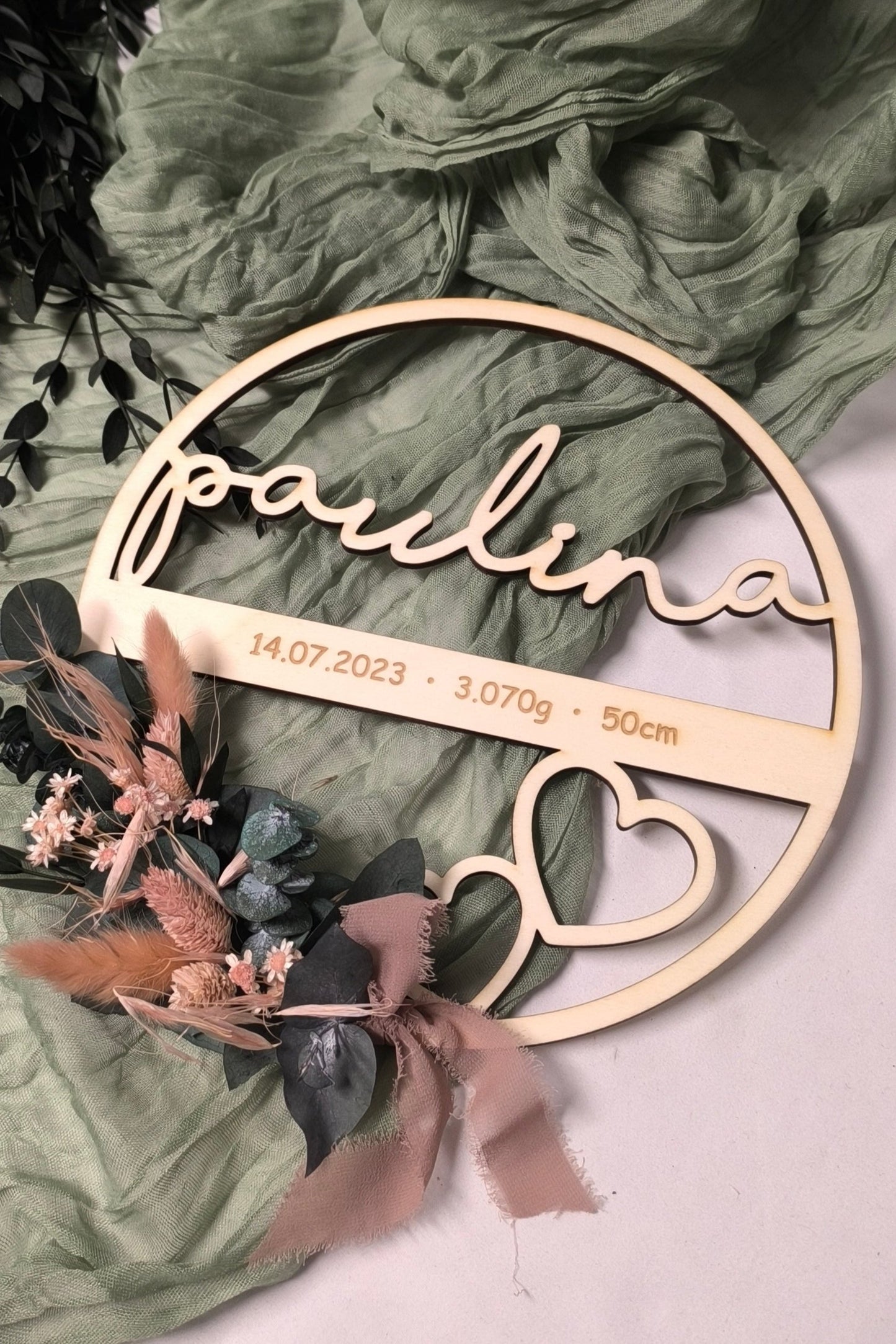 Floralhoop Türkranz - Geburt - Name mit Herz & Geburtsdaten