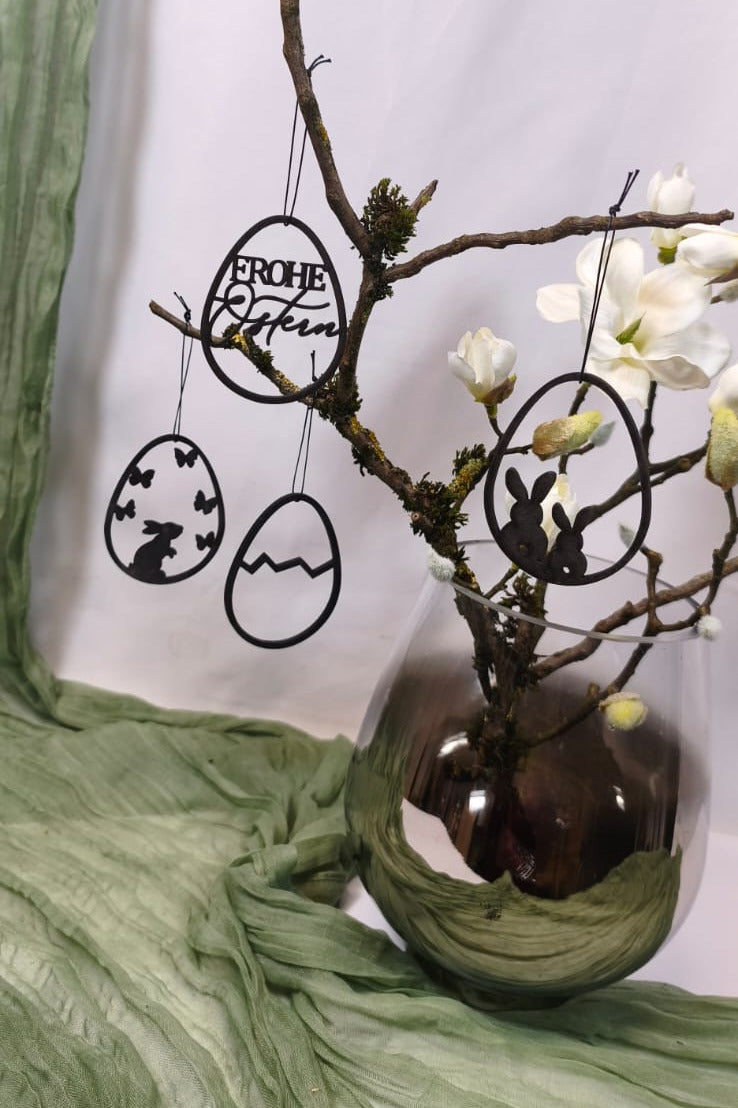 Osteranhänger Set 4 Hase verspielt NATUR oder Schwarz