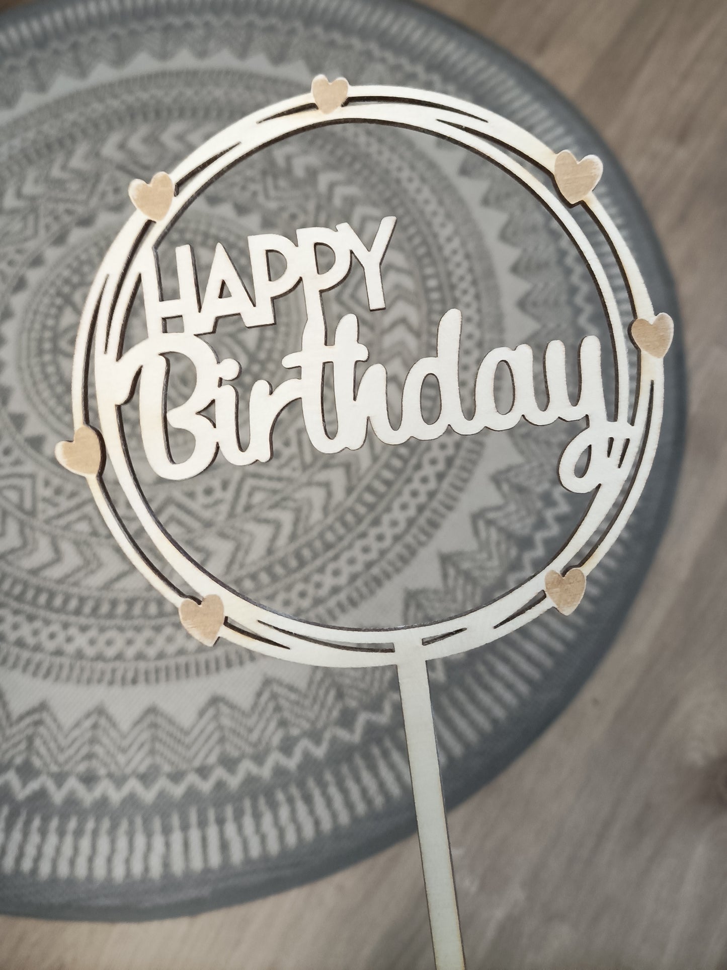 Caketopper Geburtstag - Kreisrahmen Happy Birthday mit Herzen