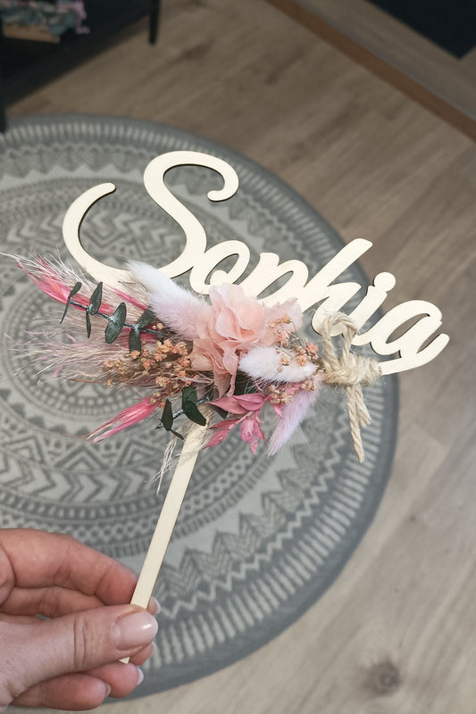 Caketopper - Name mit Trockenblumen