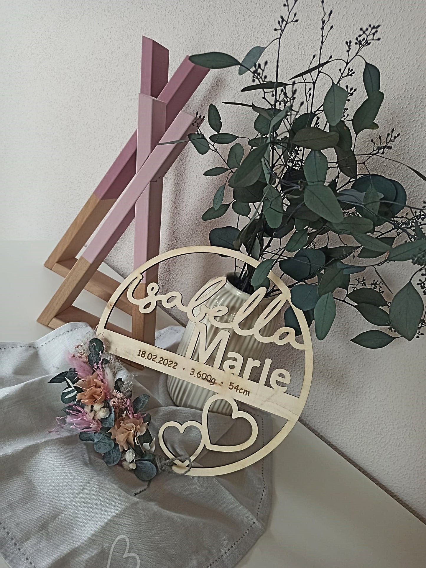 Floralhoop Türkranz - Geburt - Name mit Herz & Geburtsdaten