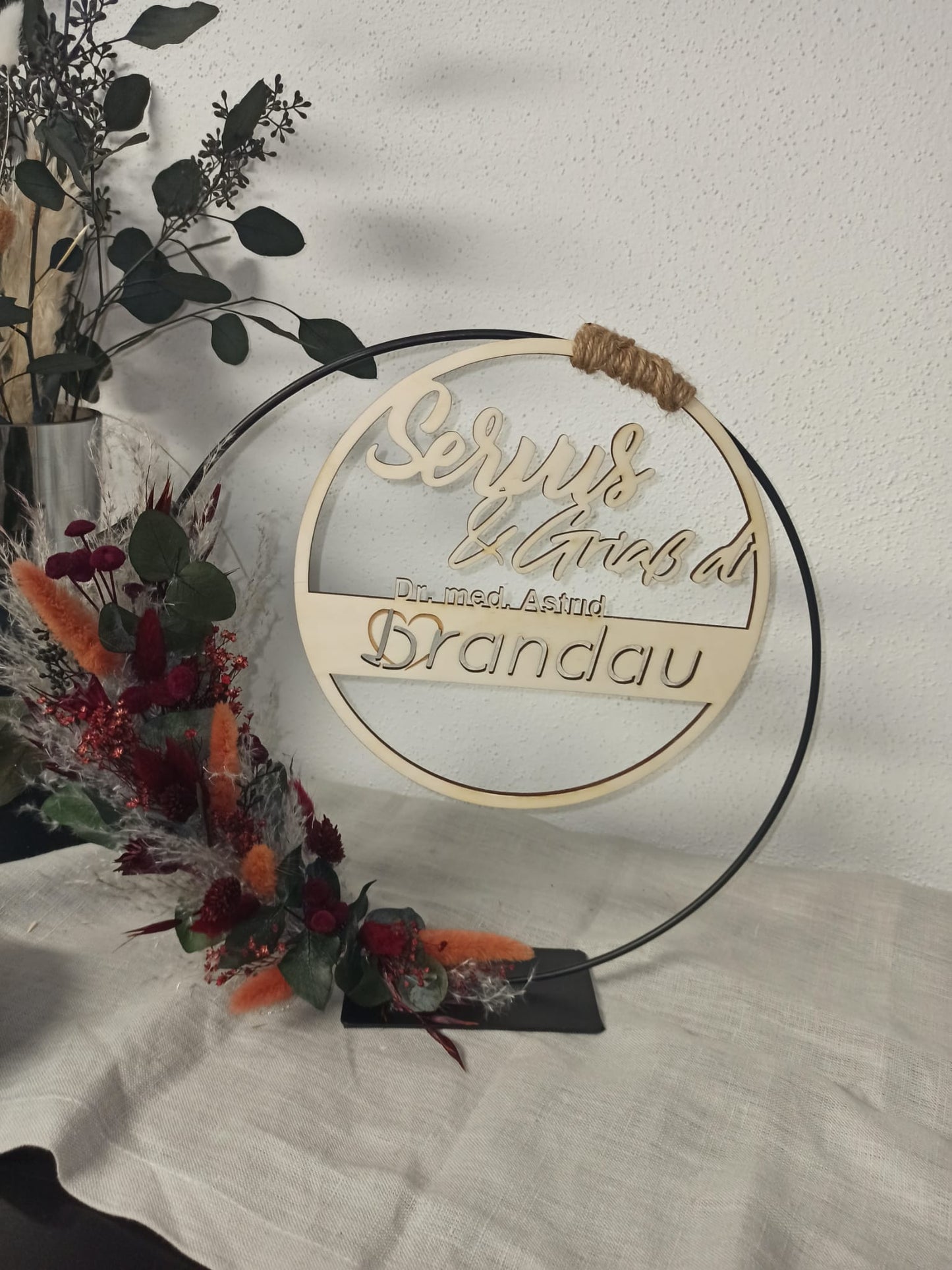 Floralhoop Türkranz - Servus & Grias di mit Balken - personalisiert