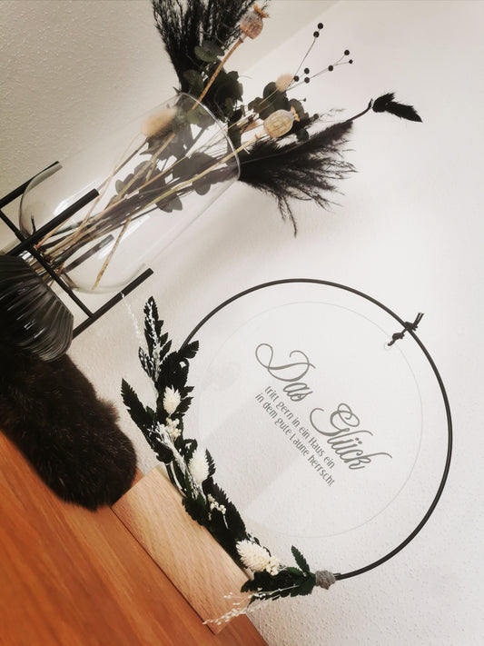 Glasscheibe - Das Glück tritt gern in ein Haus hinein in dem gute Laune herrscht