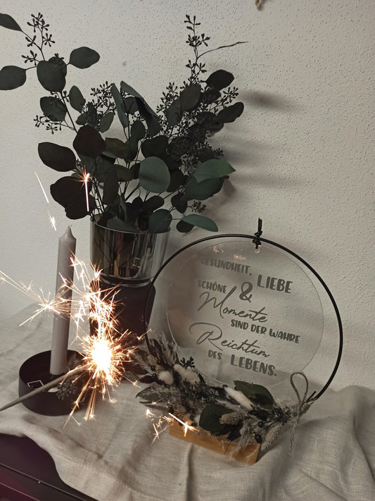 Glasscheibe - Gesundheit Liebe und schöne Momente