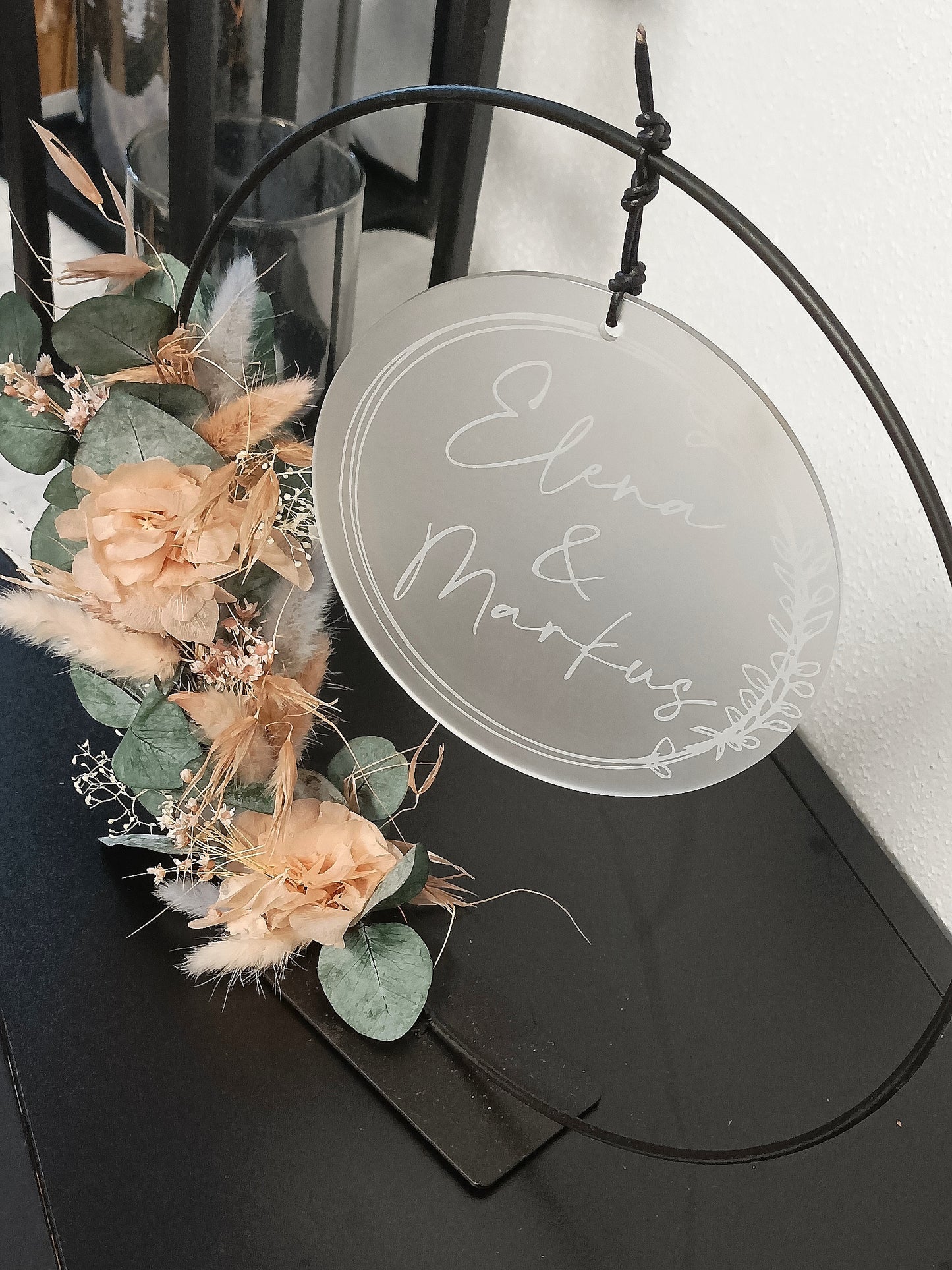 Scheibe Hochzeit - Namen mit Kranz