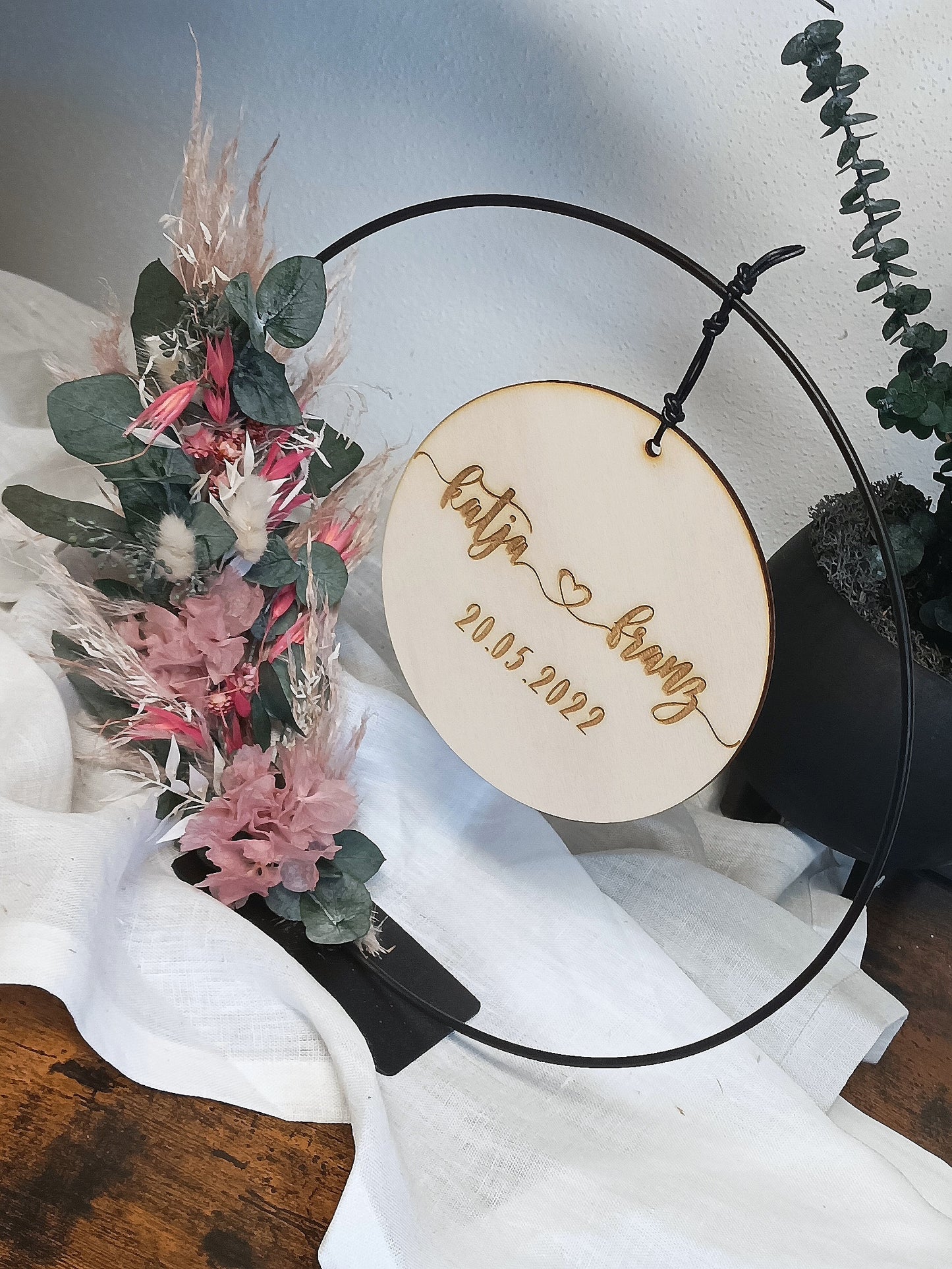 Scheibe Hochzeit - Namen mit Herz & Datum