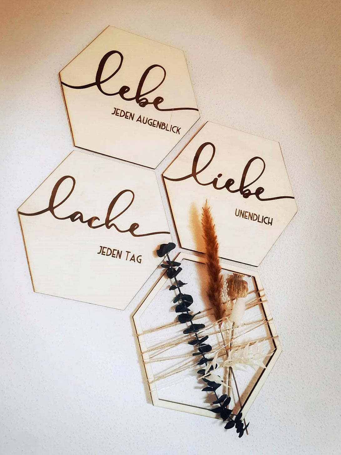 Wandbild Hexagon - Lebe Liebe Lache