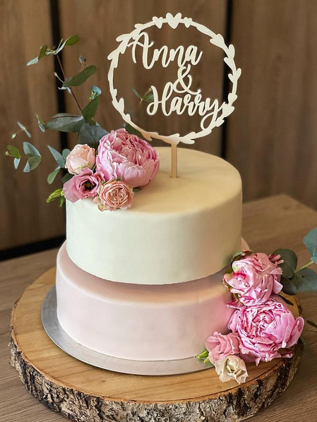 Caketopper Hochzeit - Herzkranz mit Namen