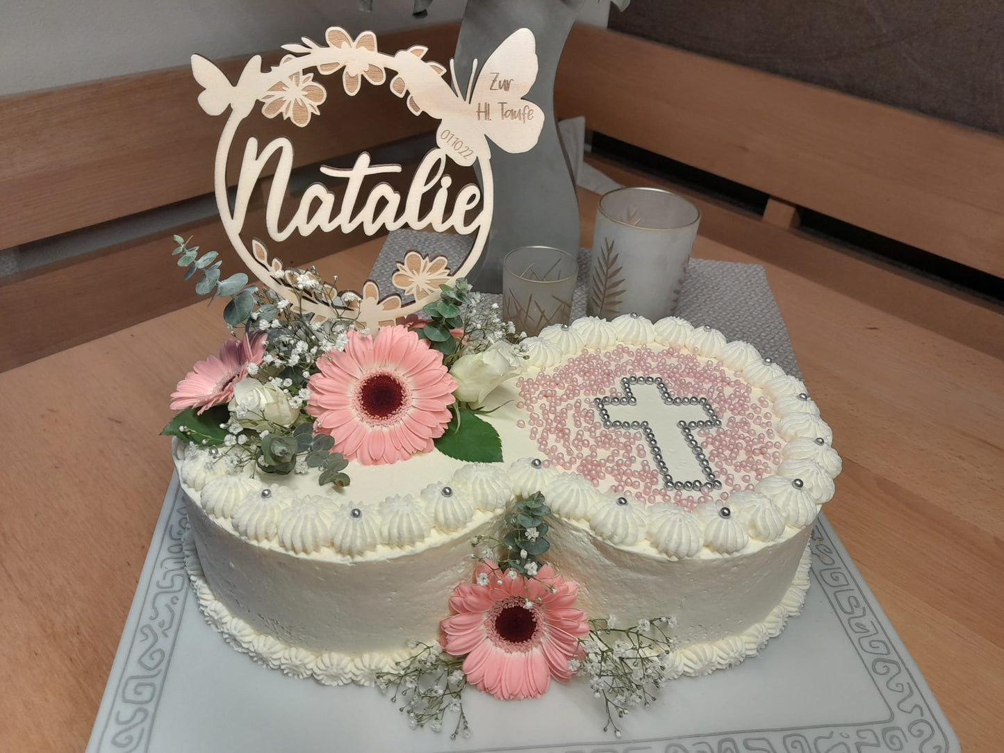 Caketopper Taufe - Schmetterlinge & Blumen