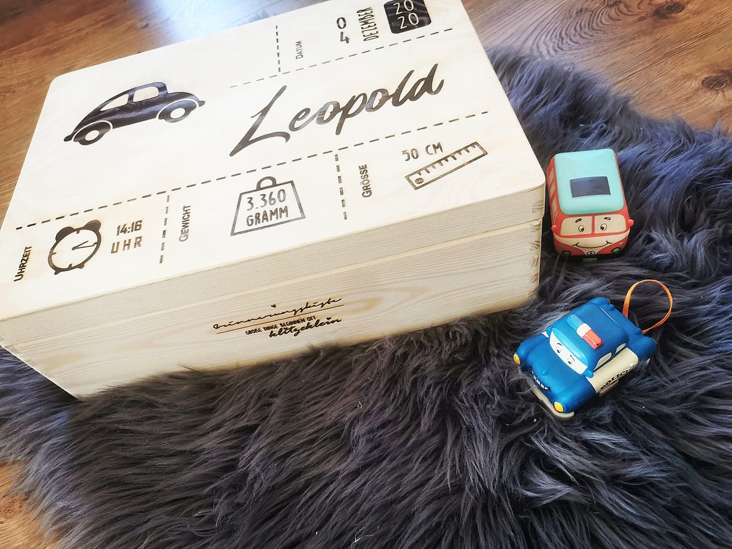 Erinnerungskiste - Auto mit Geburtsdaten