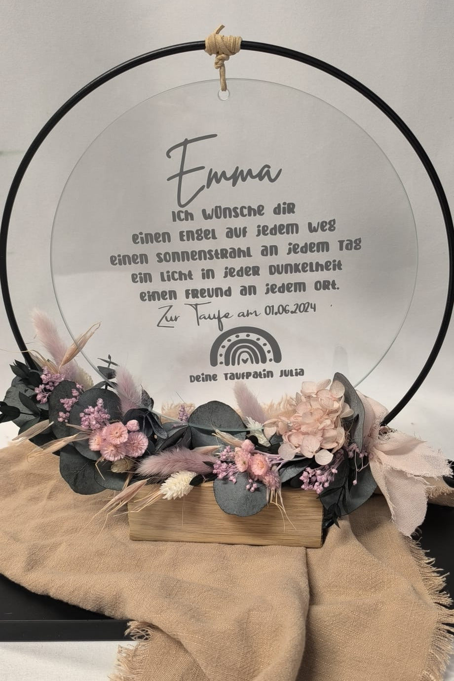 Glasscheibe Taufe - ich wünsche dir einen Engel auf jedem Weg - Deine Taufpatin