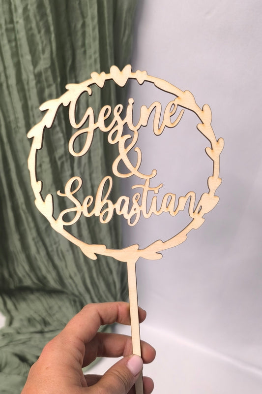 Caketopper Hochzeit - Herzkranz mit Namen