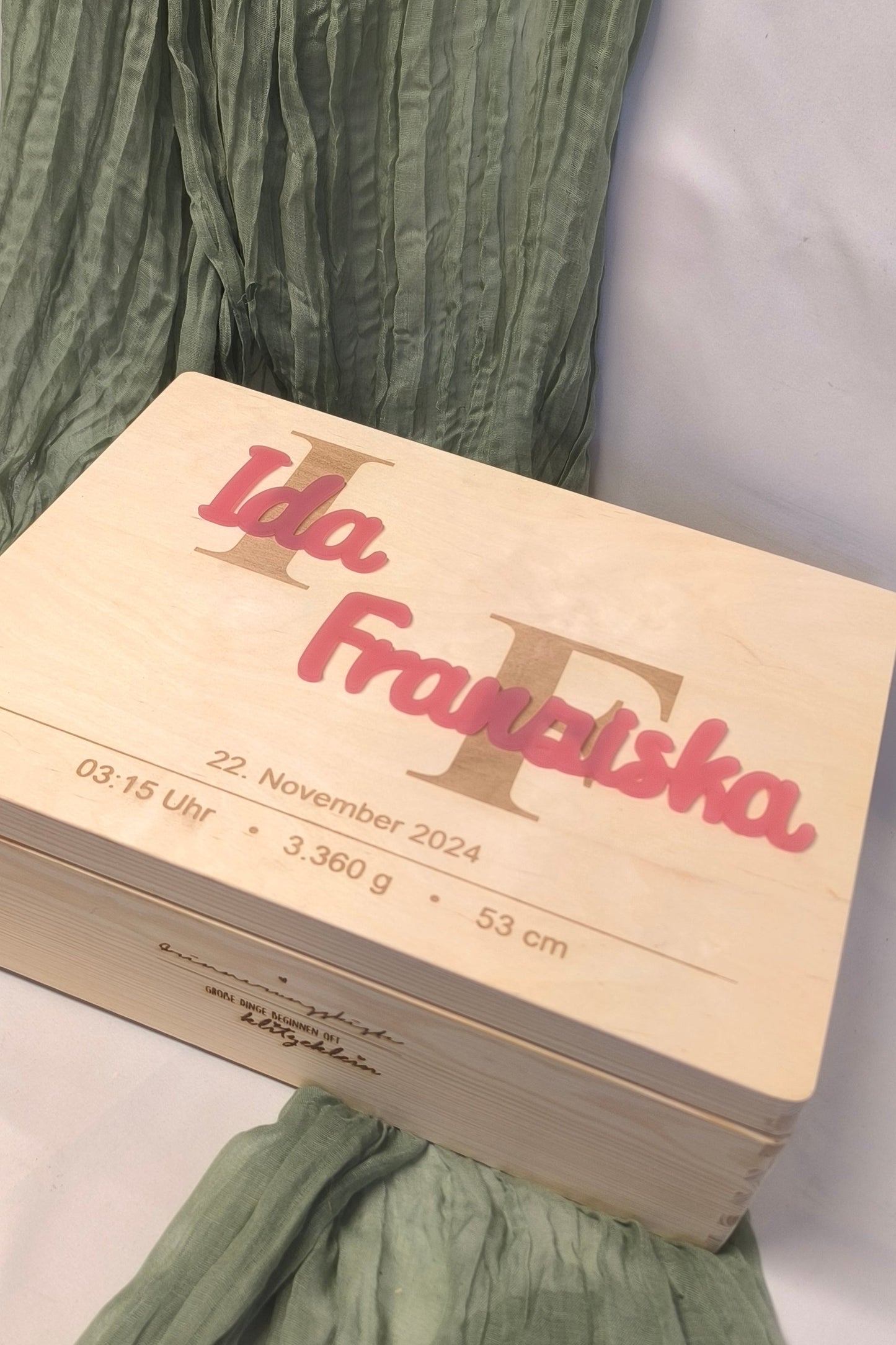 Erinnerungskiste - Name 3D mit Geburtsdaten