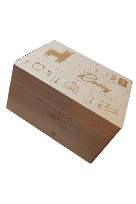 Erinnerungskiste - Lama mit Geburtsdaten