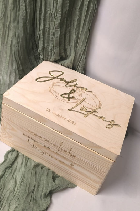 Erinnerungskiste - Hochzeit - Namen 3D - Ringe