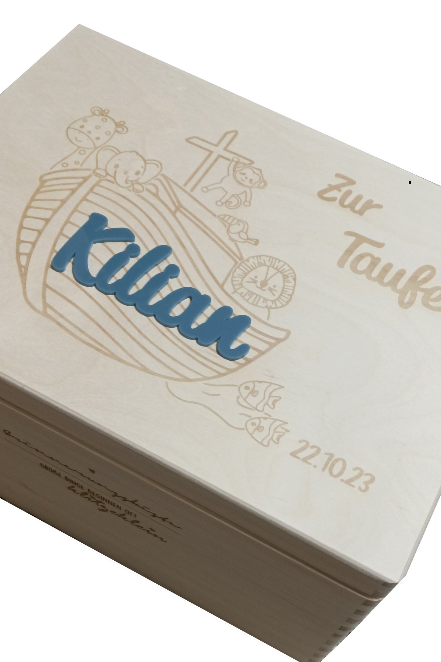 Erinnerungskiste - Zur Taufe - Name 3D mit Arche