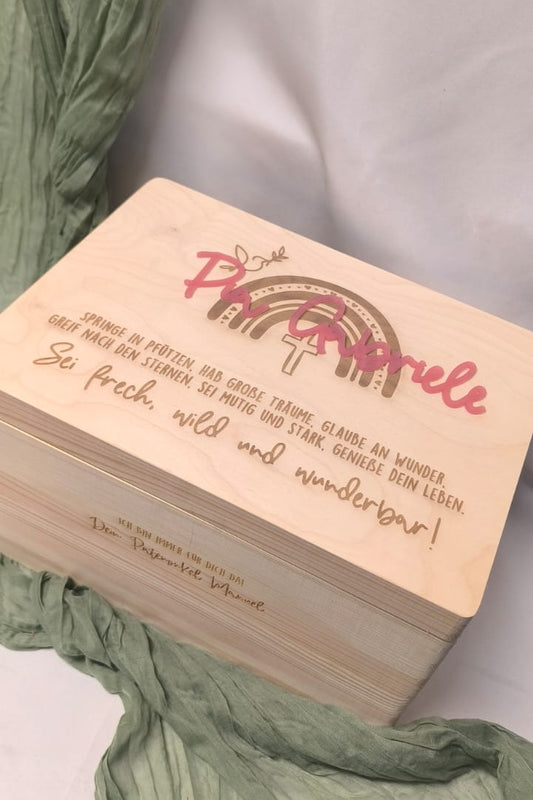 Erinnerungskiste - Zur Taufe - Name 3D Regenbogen