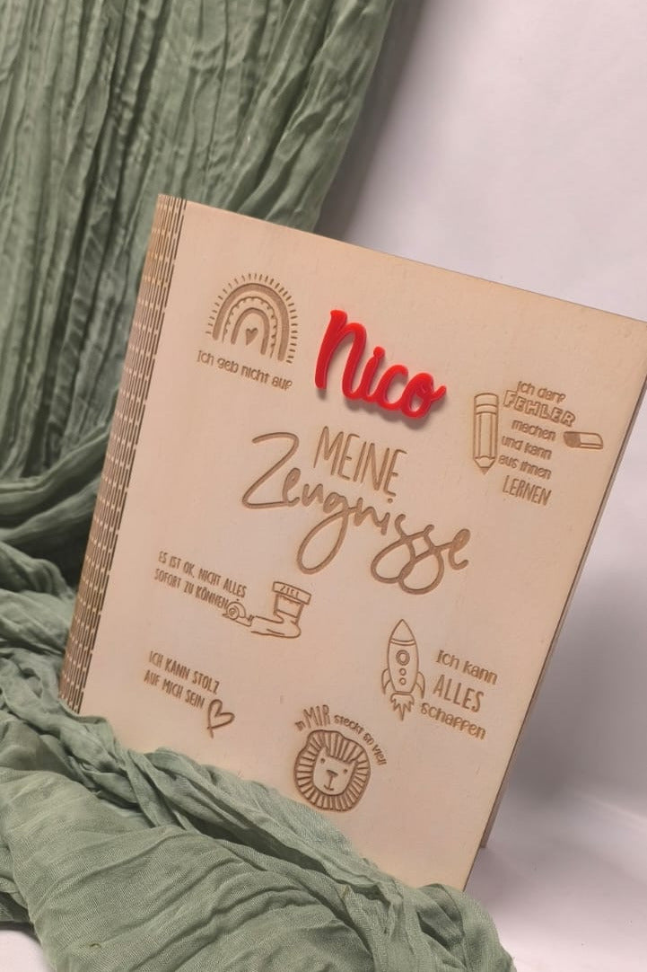 Personalisierte Zeugnismappe Holz I 3D Name