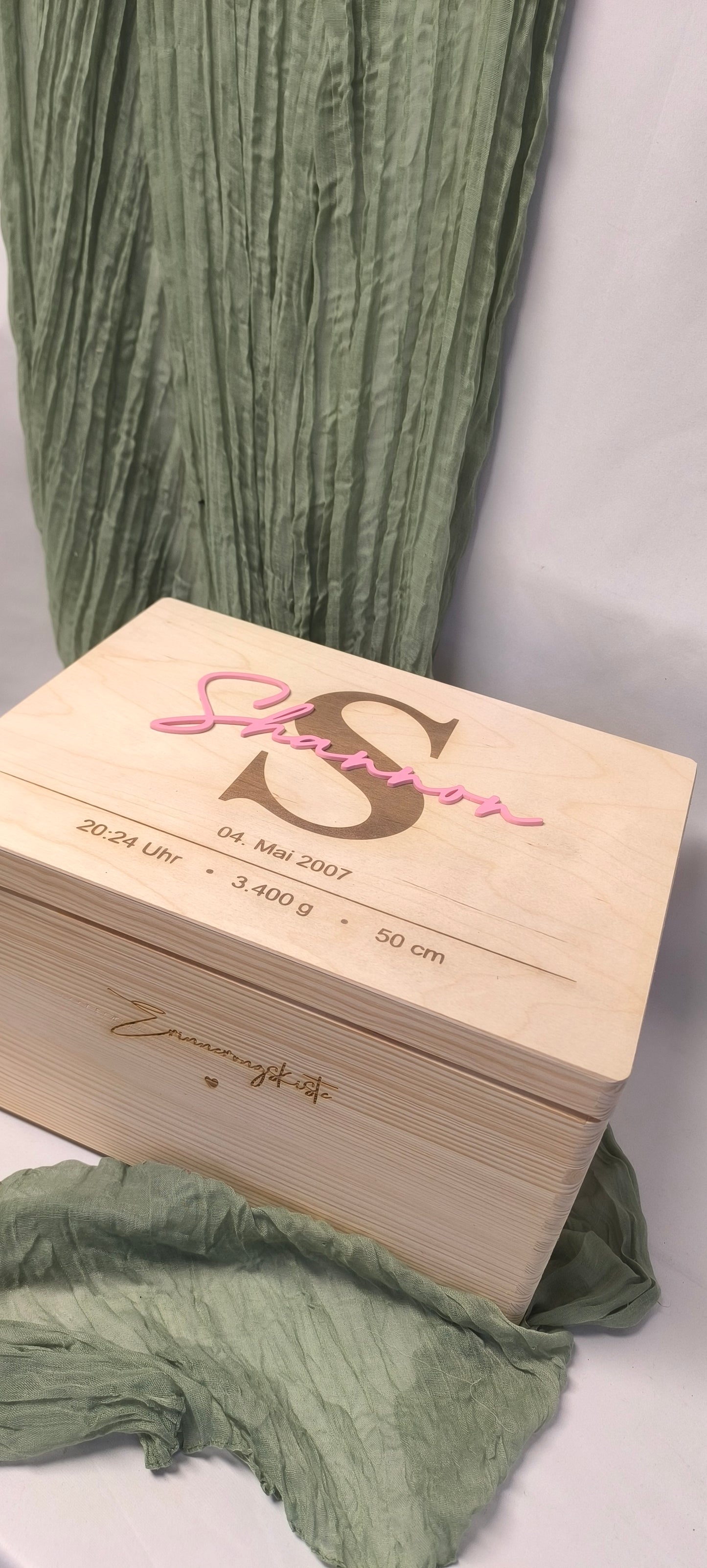 Erinnerungskiste - Name 3D mit Geburtsdaten